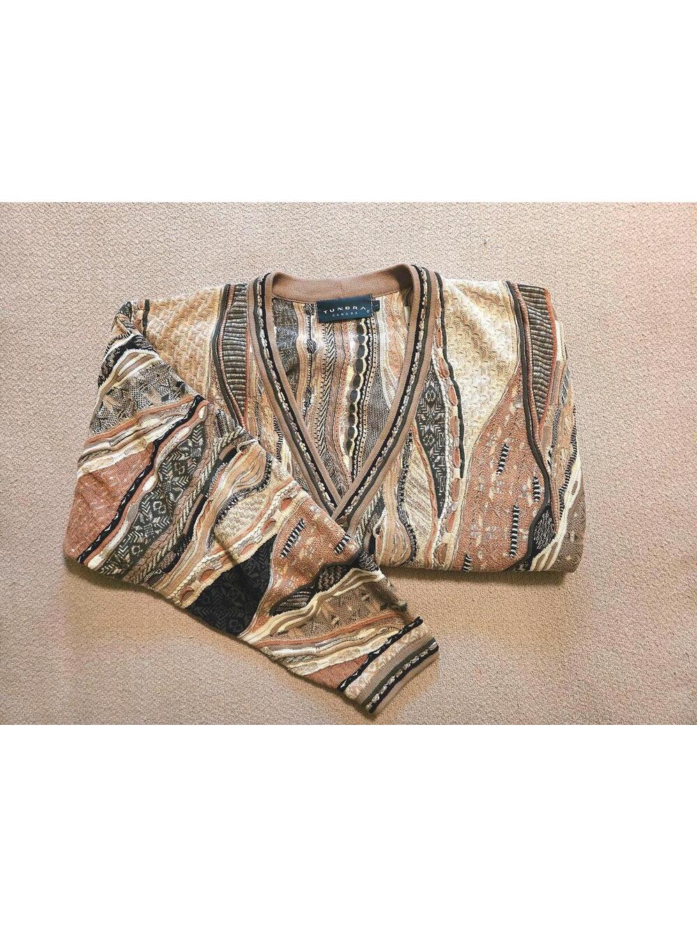 Tundra Sweater L | 90s 3D Knit Textured Cardigan